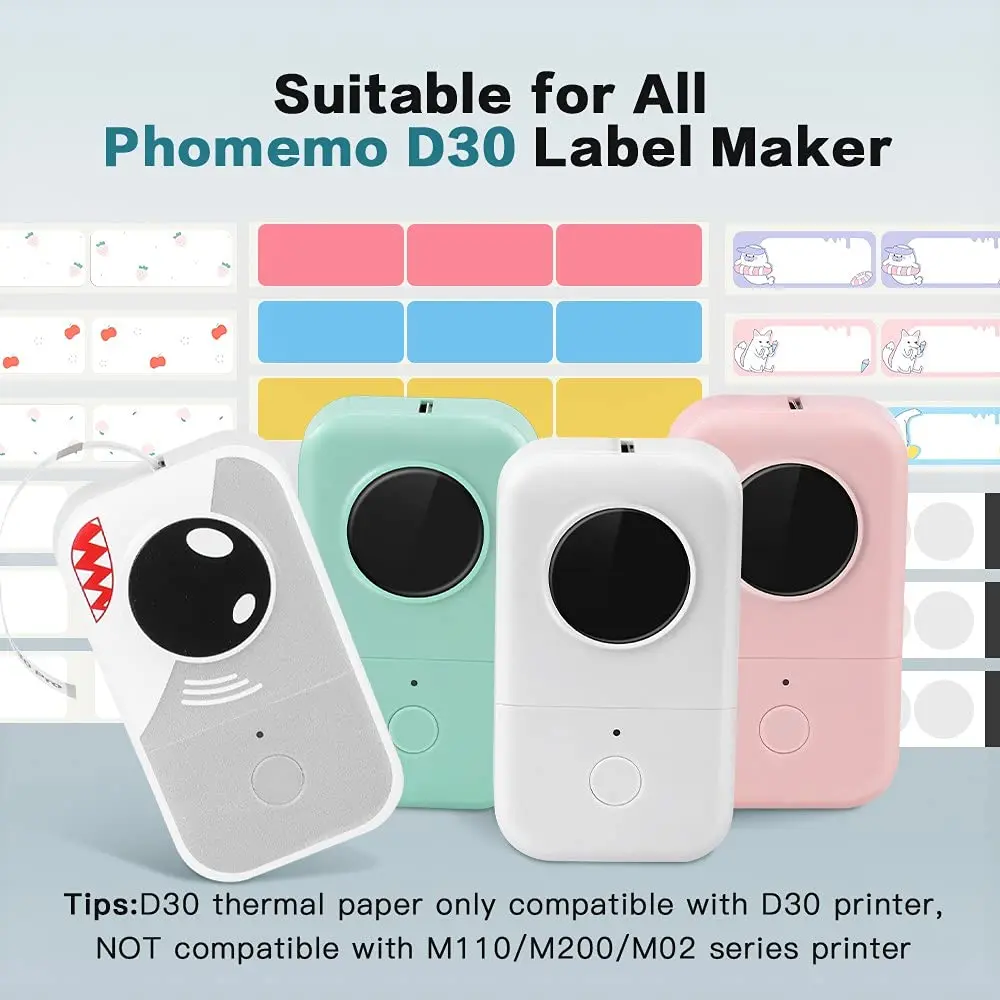 3 Rolls/box Phomemo Pattern Series Thermal Printing DIY Label Sticker Waterproof for D30 Portable Self-adhesive Label Printer