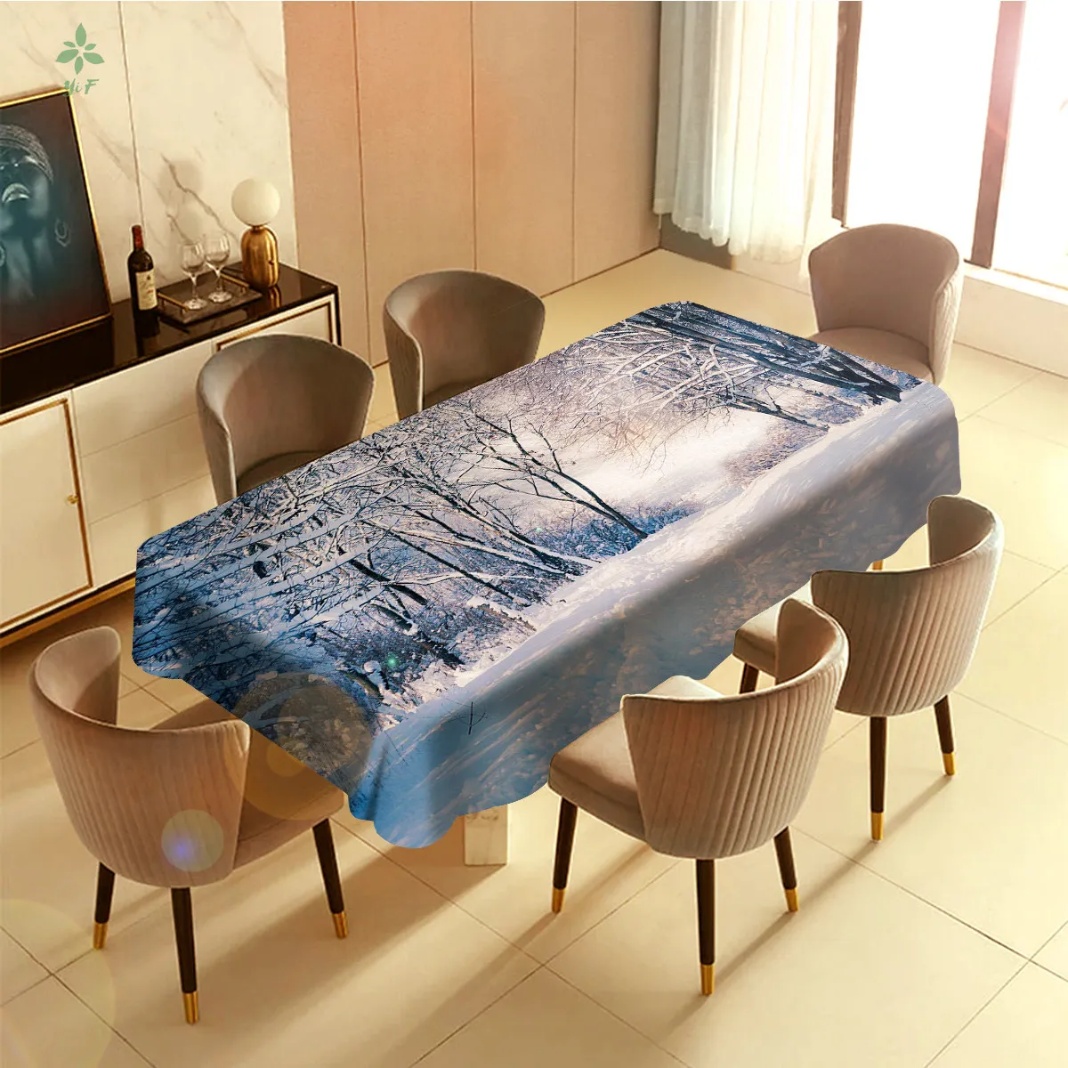 Winter Forest Snow Scene, Strong And Durable Fabric, Stain Resistant, Grease Resistant Tablecloth, Kitchen Decoration