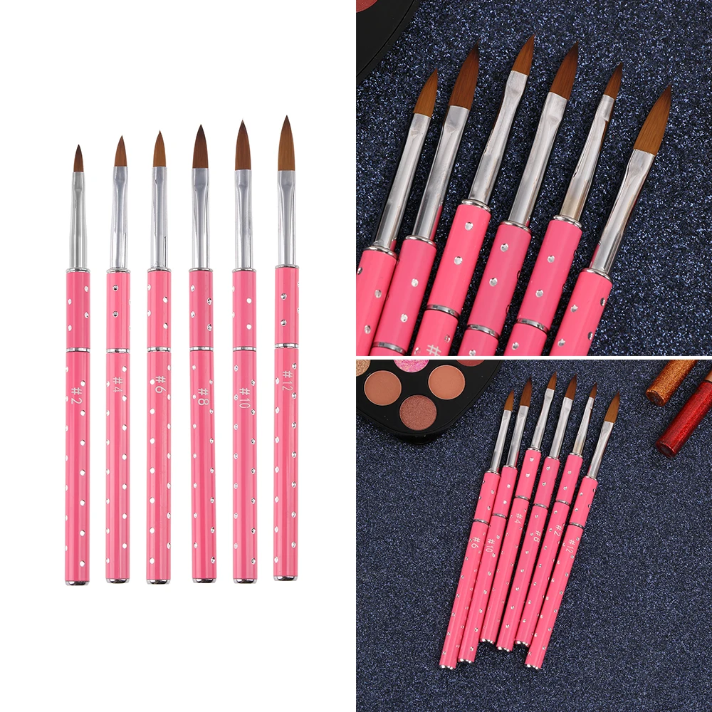 Pink Portable Lightweigt Slim Nail Art Acrylic Brush Metal Handle with Diamond Kolinsky Magic Hair Pencil for DIY Nail Art