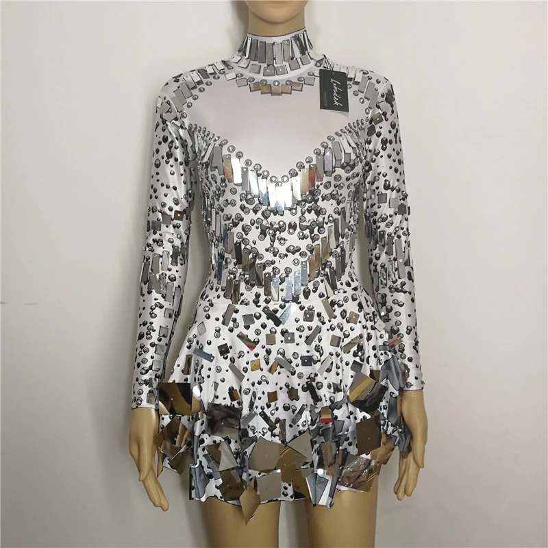 

Glitter Sequins Crystal Mini Dress Women Birthday Party Evening Celebrate Short Dress Bar Club Dancer Singer Show Stage Costume