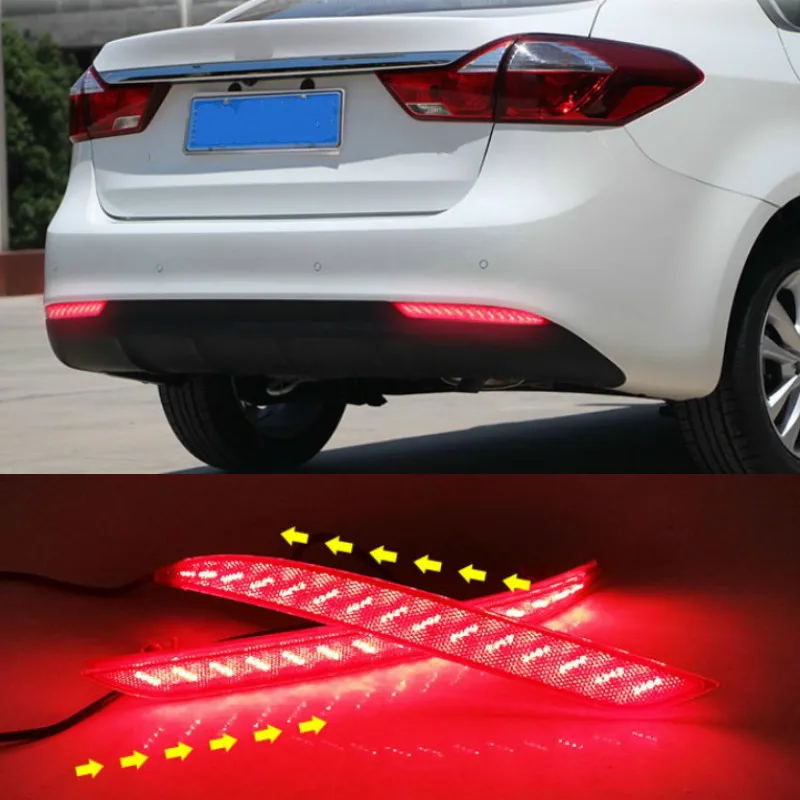 

2PCS Car Red Len Led Rear Bumper Reflector For Kia K3 Cerato Forte 2016-2018 LED Brake Light Tail Fog Lamp