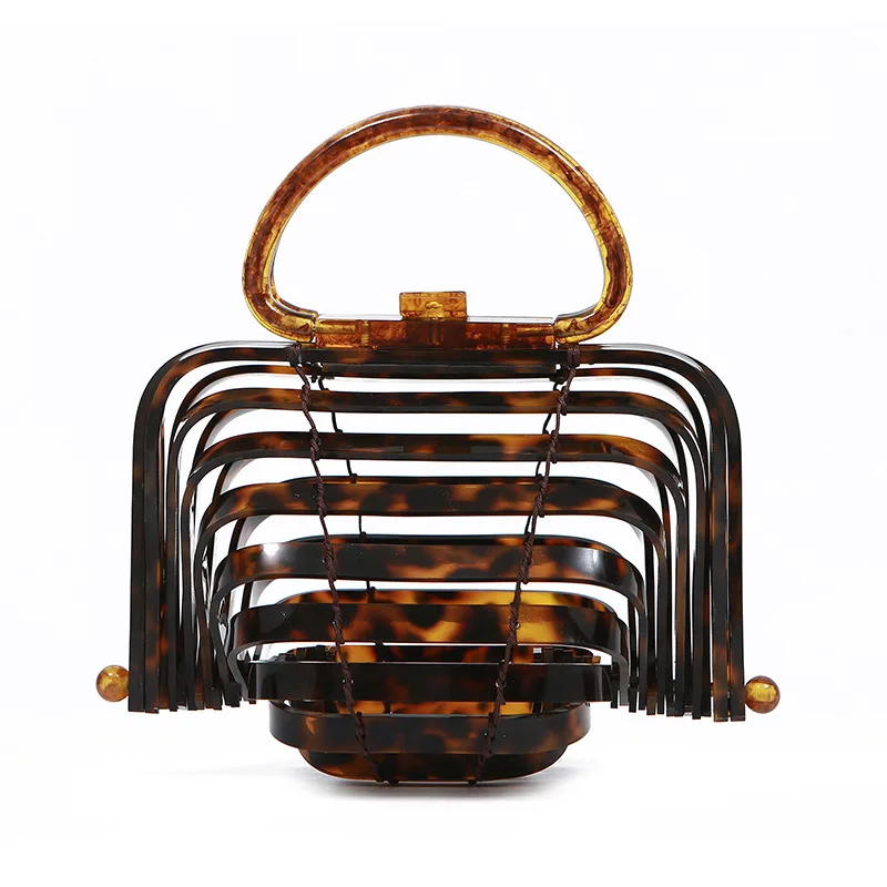 Vacation Acrylic Beach Bag Women 2020 Summer Designer Woven Folding Basket Handbag Ladies Hollowing Out Shell Purse High Quality