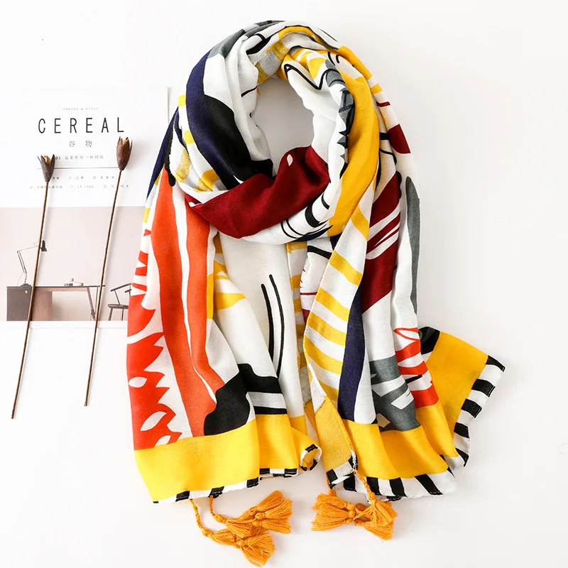 2022 Luxury Brand Cotton Scarf Women Shawls and Wraps Fashion Ink Abstract Painting Scarves Wrap Neck Foulard Muslim Hijab Sjaal