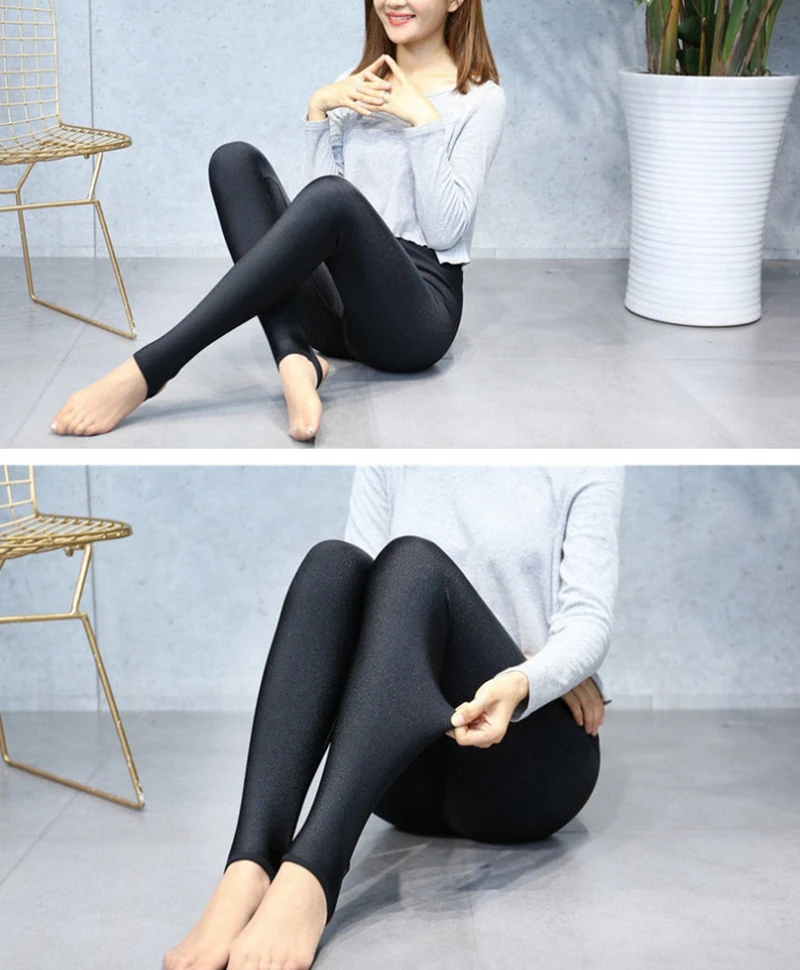 2024 New Design Winter Slim Fitted Plus Big Size 5XL Warm Leggings Black Shine Skinny Pants Push Work Out Inner Fur Leggings