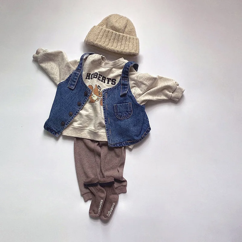 Veste en Denim Vintage pour Bébé Garçon et Fille, Manteau à Boutonnage Simple, Nouvelle Collection Automne 2024