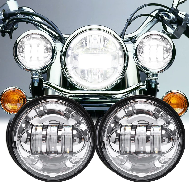 

1 Pair 4.5“ 4 1/2 inch Motorcycle Chrome Black LED Fog Passing Auxiliary Light for Classic FLHR Road King 4.5Inch LED Fog Light