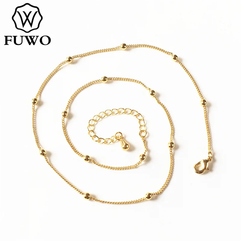 FUWO Wholesale Brass Beads Chain,High Quality Anti-Tarnish Golden Plated Jewelry Accessories For Necklace Making NC012 5Pcs/Lot