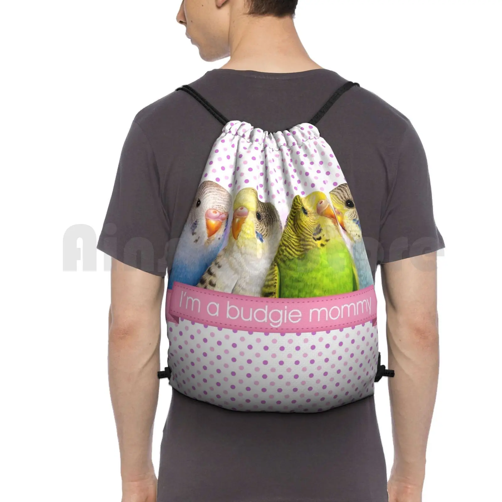 Budgerigars Realistic Painting Backpack Drawstring Bag Riding Climbing Gym Bag  Budgie Budgie Parrots Bird Bird Portrait