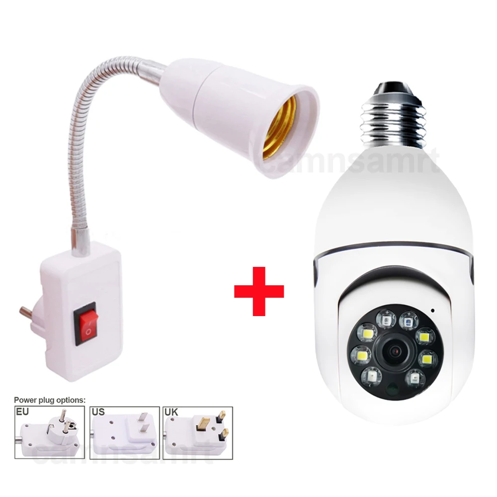 3MP Ycc365 Mini Wifi Security Camera with E27 Bendable Bulb Socket HD Color Night Vision Two Way Talk Easy Install Home Monitor