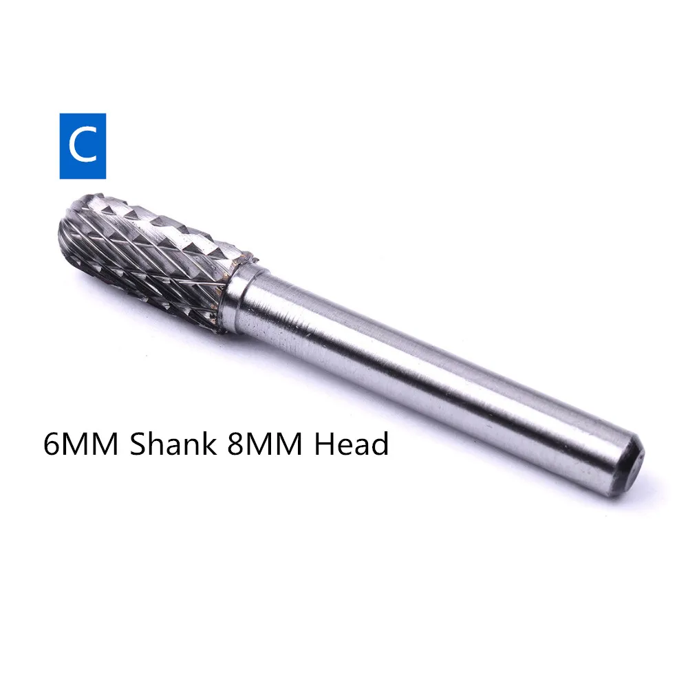 1PC Shank 6mm Head 8mm Double-cut Tungsten Carbide Rotary Burr File For Metalworking Polishing Electric Grinder Finishing burs