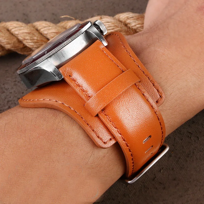 watchband genuine leather wristband with tray bracelet with stainless steel buckle handmade strap 22 24mm For Fossil FS4656 PAM