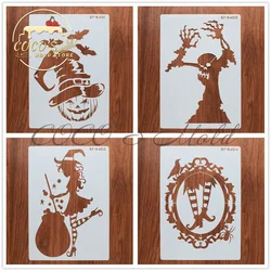 A4 Size Halloween Witch/Pumpkin/Skull DIY Plastic Scrapbooking Painting Drawing Template Pastry Cake Stencils Kitchen Cake Tools