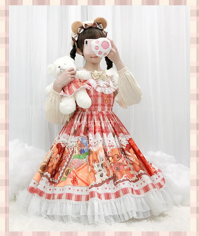 Robe à bretelles vintage lolita cos loli pour fille, tenue de princesse victorienne, taille haute, imprimée avec nœud papillon, style gothique, mignon, kawaii