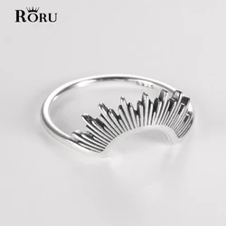 925 Sterling Silver Sunshine Radiant Design Semicircle Ring for Women Men Vintage Finger Rings Party Punk Style Jewelry Gifts