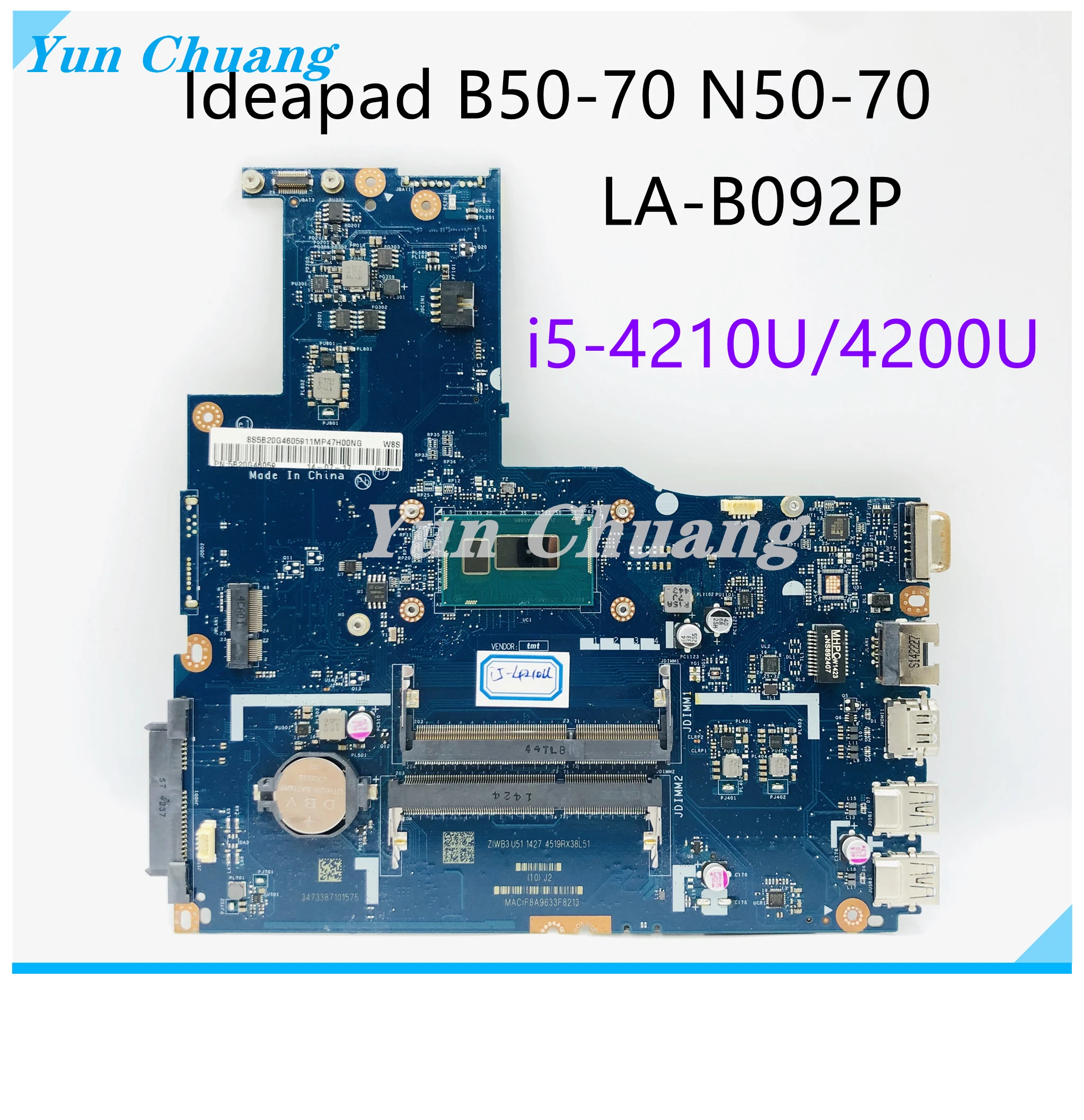 

Материнская плата 5B20G46059 ZIWB2/ZIWB3/ZIWE1 LA-B092P для ноутбука Lenovo B50-70 N50-70 i5-4210U, DDR3 100%