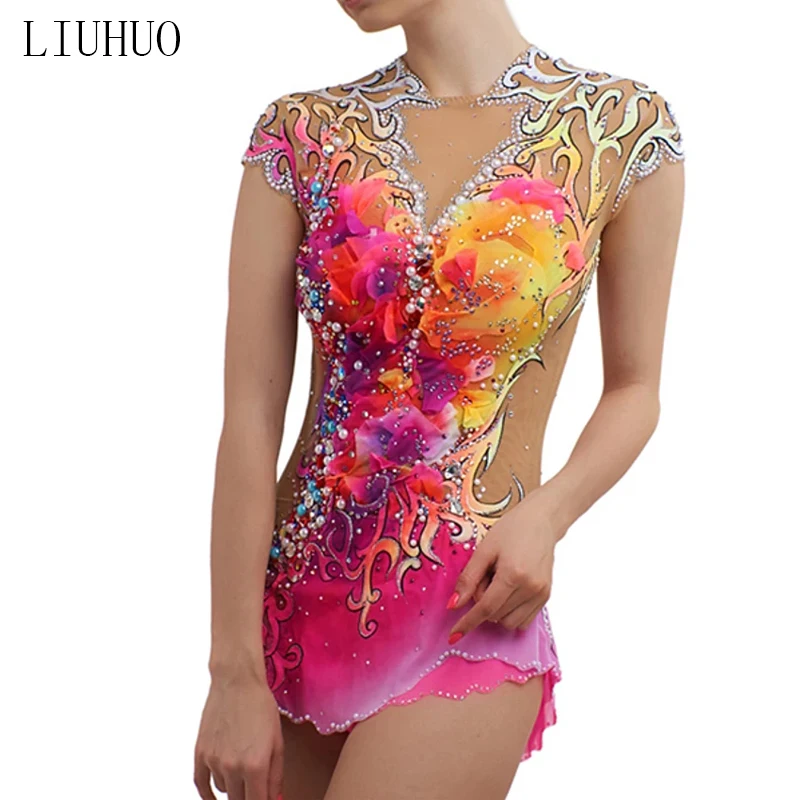 LIUHUO Figure Skating Dress Women\'s Girls\' Ice performance Rhythmic gymnastics competition Dance Leotard Artistic Costume Pink