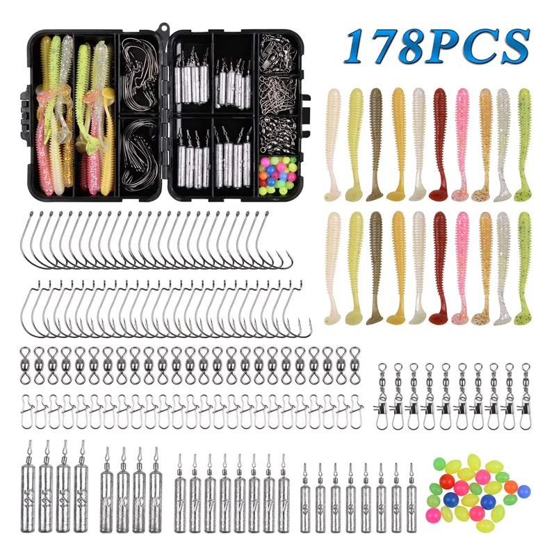 

178pcs/box Dropshot rig fishing tackle box Trout lure Kit Fishing lure accessories Wacky Hooks Swivels Snaps Fishing equipment