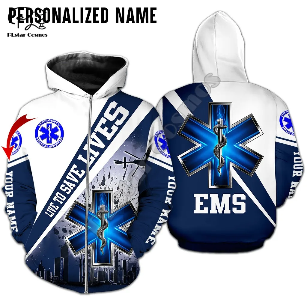 PLstar Cosmos Emergency Medical Service EMS 3D Printed Hoodies Sweatshirts Zip Hooded For Men/Women Casual Streetwear Style-E11