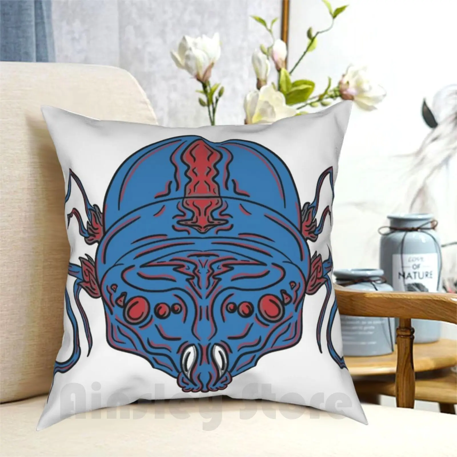 Blue Spider Ink Drawing Pillow Case Printed Home Soft Throw Pillow Spider Web Blue Hero Superhero Red Bug Arachnid