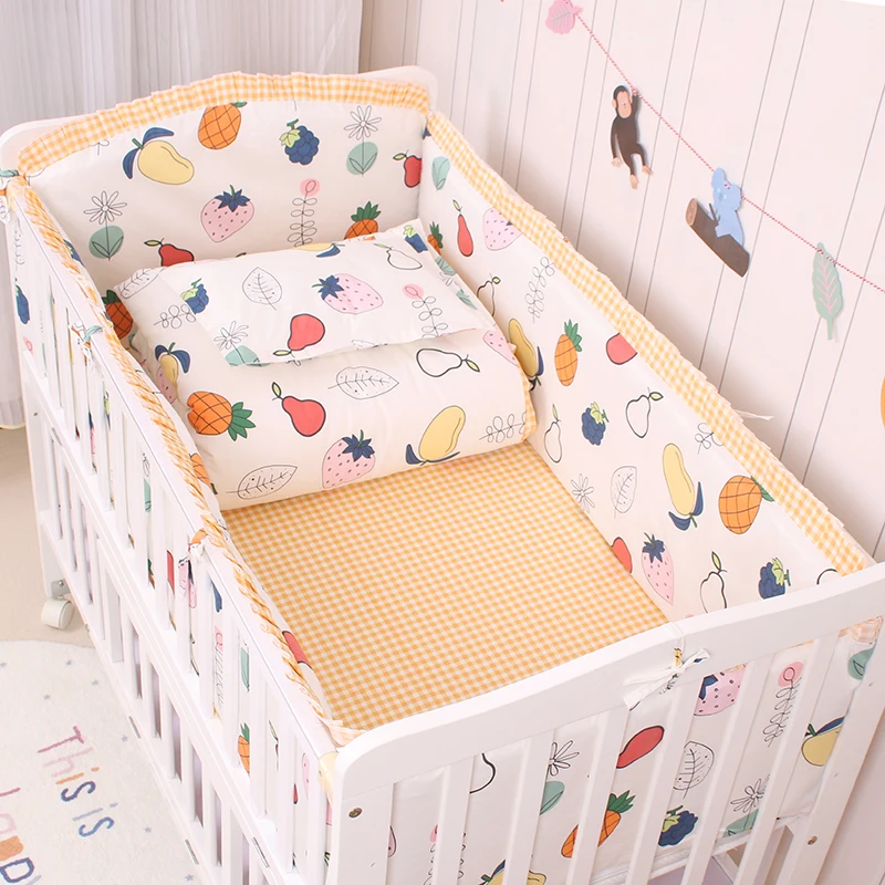 Newborn Crib Bedding Set 5pcs Bed Linings 100% Cotton Baby Cot Bedding Set Include Bed Sheet Bumpers With Filling