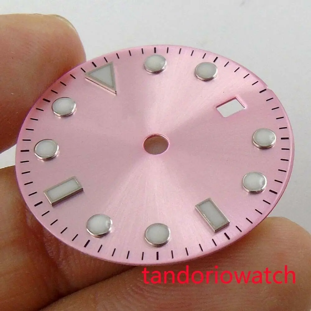 28.5mm Sterile Pink/White Sunburst Dial Date Window Fit for ETA2836 MIYOTA82 Series MINGZHU2813 Movement Silver Edge White Marks