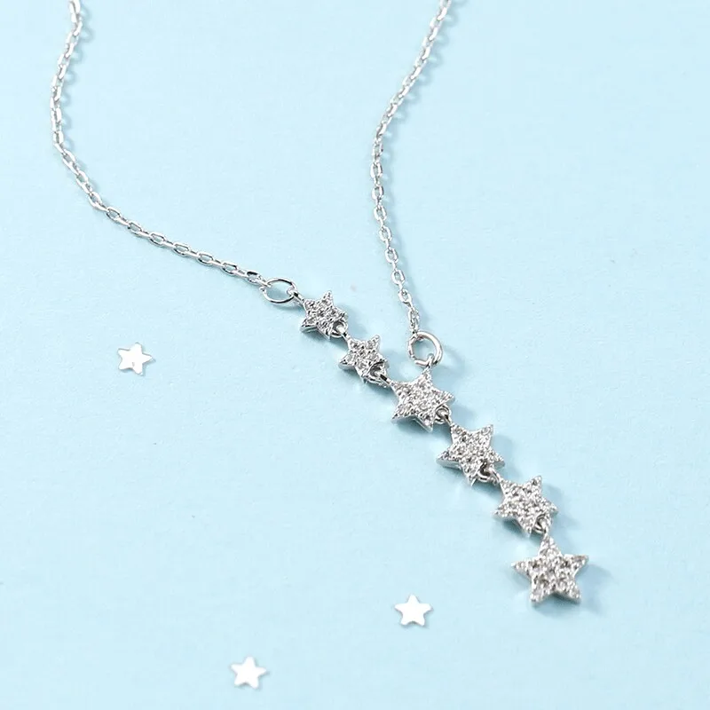 Women's Elegant Silver Star Tassel Chain Necklace