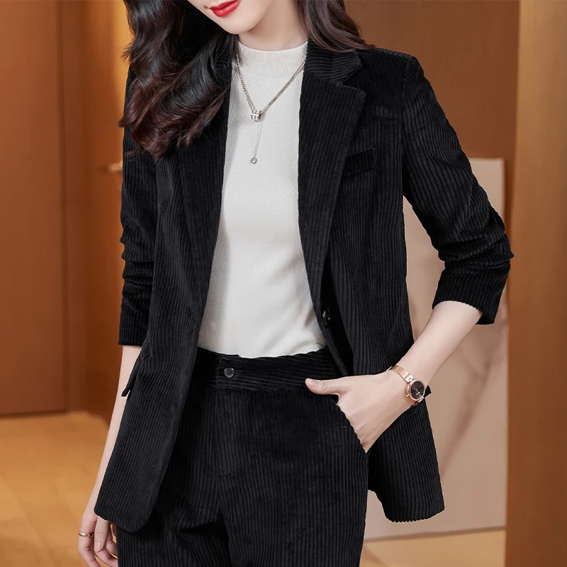 Uniforme formel, pantalon en tissu de haute qualité, manches longues, pour femmes professionnelles, tenue de travail, ensemble blazer, automne hiver