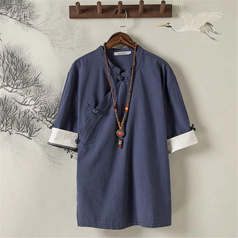 Casual Chinese Style Harajuku Graphic T Shirts Tops Traditional Tang Suit Top Summer Costume Short-Sleeve Pullovers T-shirt Male