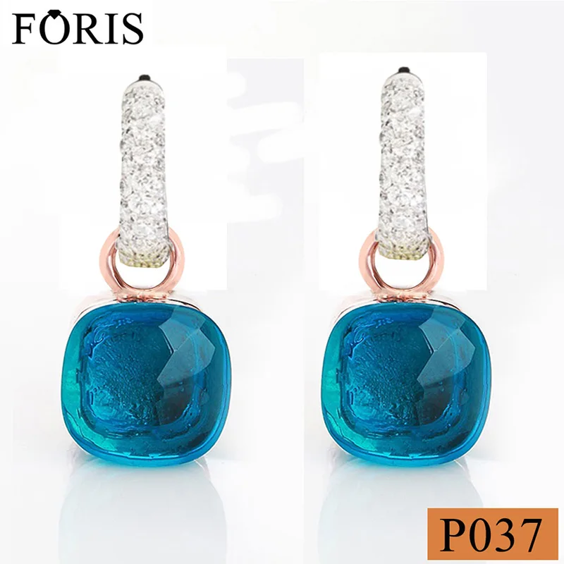 FORIS 10 Colors Faceted Crystal Candy Square Gold Earrings  Inlay Zircon CZ Water Drop Earrings Fashion Women Jewelry