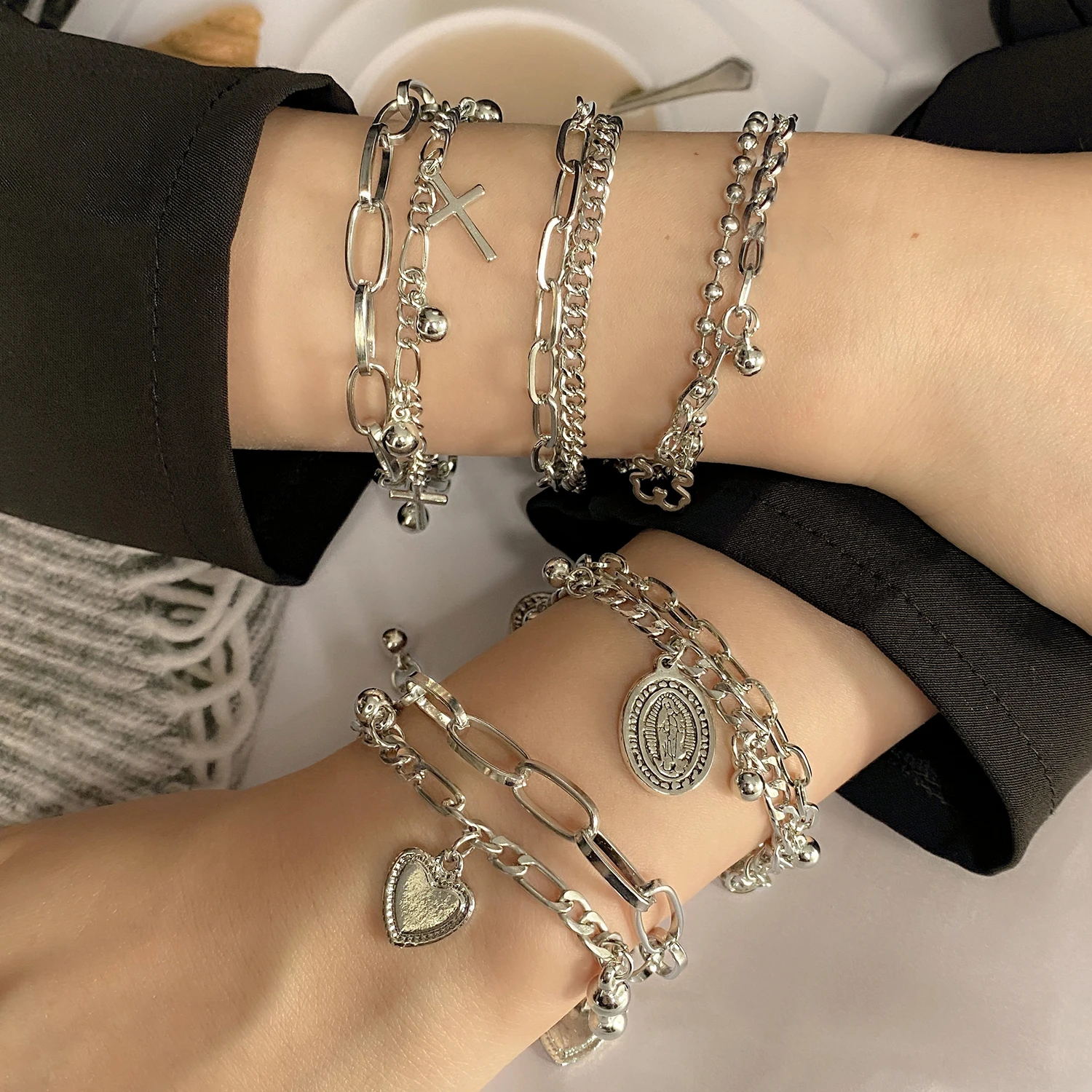 FNIO Bohemian Bracelets for Women Fashion Multilayer Beaded Chain Bracelets Set Charm Bracelet Bangles Jewelry Punk