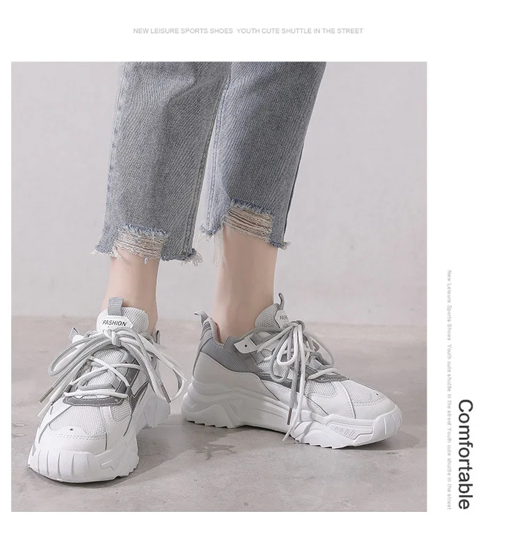 女性のためのファッショナブルな厚底靴,通気性のあるレース