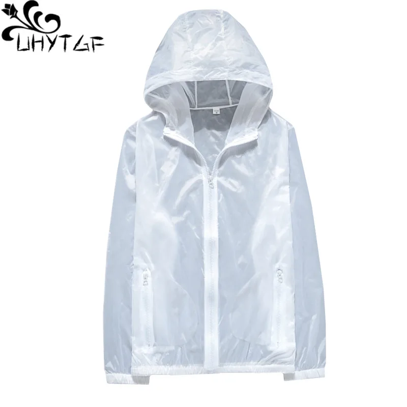 

UHYTGF hooded Sun protection clothing UV-proof breathable loose thin coat outdoor Lovers summer tops jacket 3XL big size 819