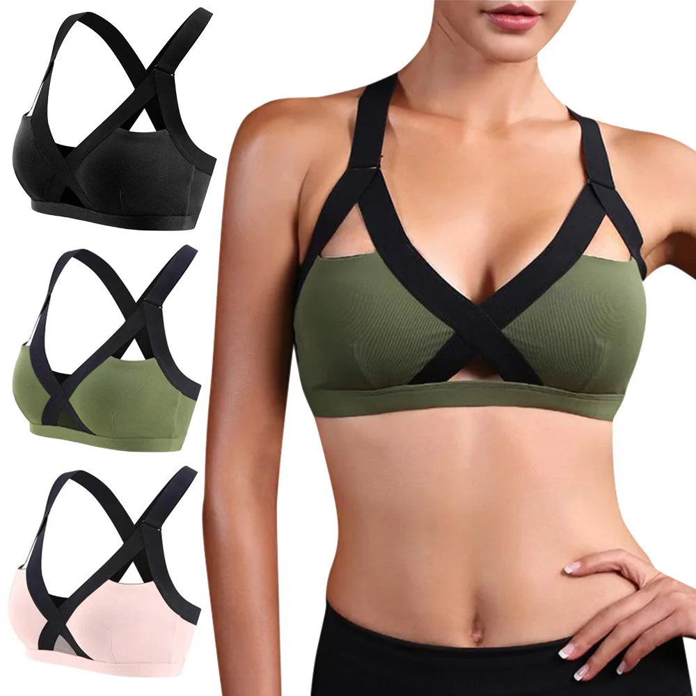 Fitness Sports Bra for Women Push Up Wirefree Padded Crisscross Strappy Running Gym Training Workout Yoga Underwear Crop Tops