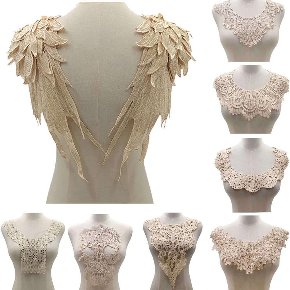 1Pc Mix Style Beige Embroidered Lace  Neckline Fake Collar Venise For Dress Applique Accessories Patch Lace Fabric