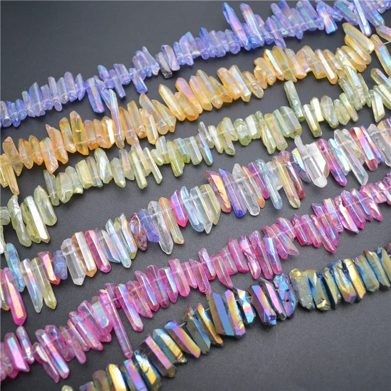 DIY Jewelry Making Supply Mix Bright Color Natural Crystal Quartz Stone Point Rough Stone Loose Beads Mineral 5 Strands Per Lot