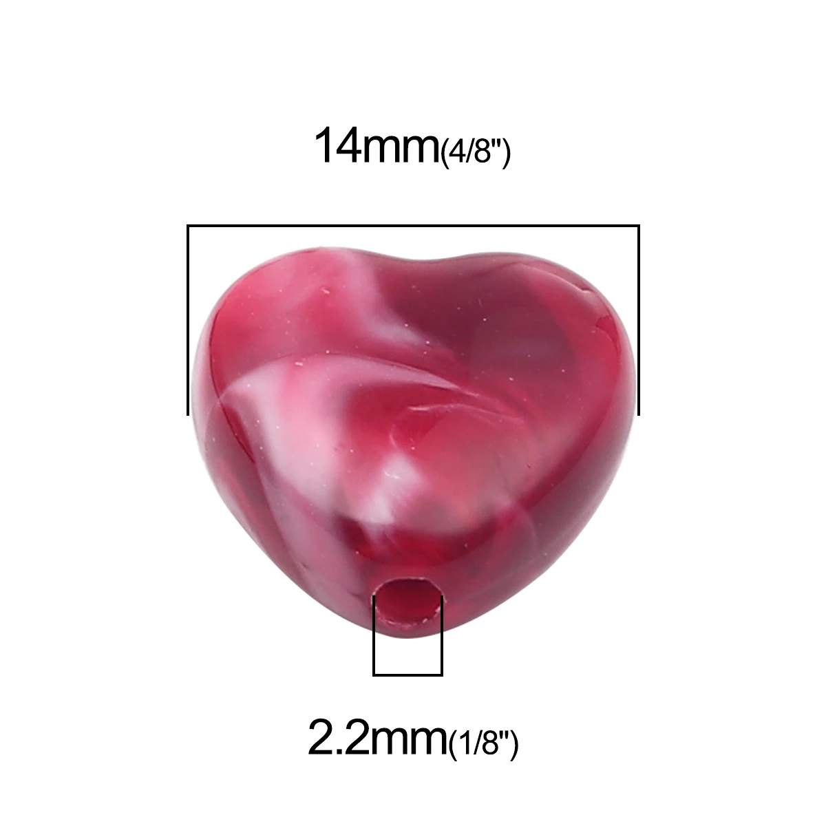 Doreen Beads Acrylic Beads Heart Wine Red Marble Effect About 14mm x 14mm, Hole: Approx 2.2mm, 10 PCs