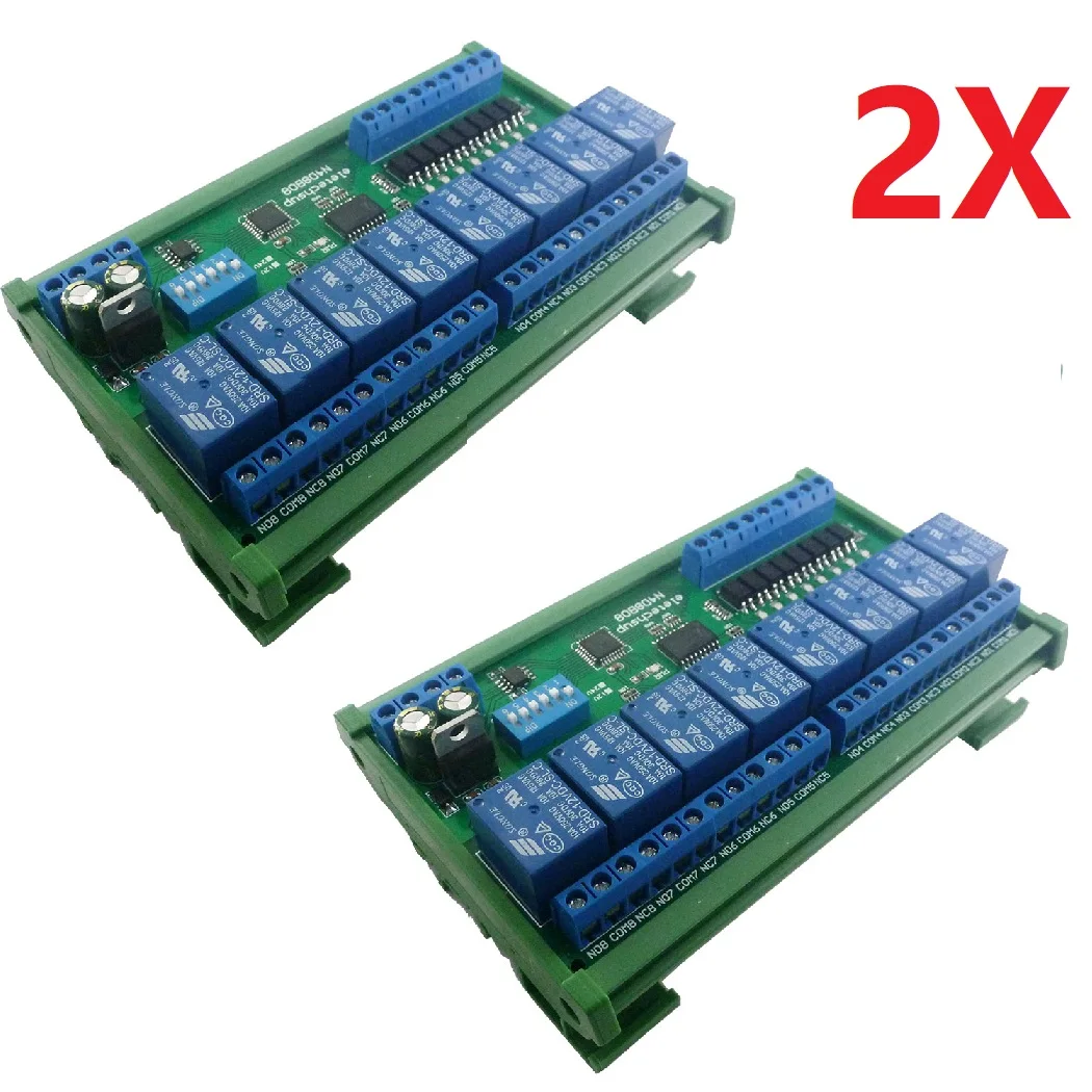 2x DC 12V/24V 8I8O Digital RS485 Modbus RTU Switch Control Board DIN35 C45 Rail Box N4D8B08