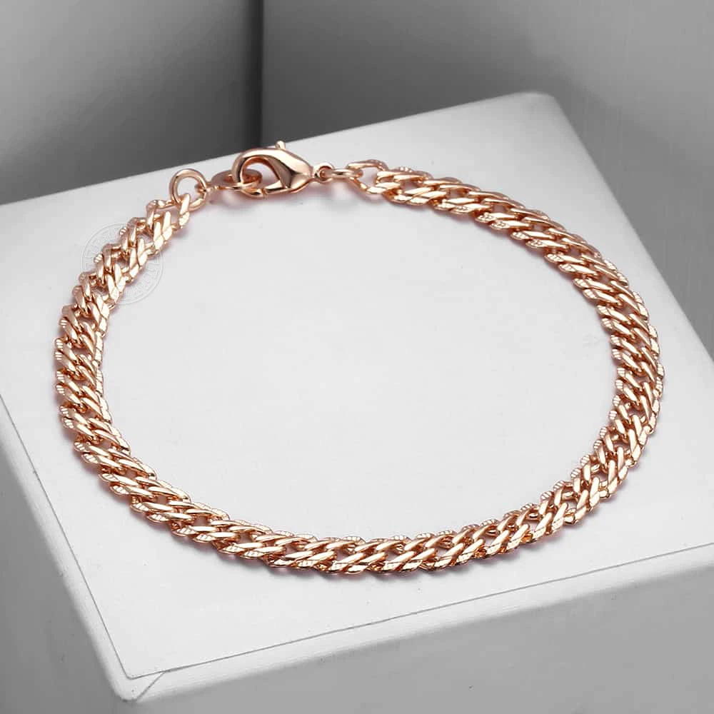 Bracelet For Women 2mm Marina Stick Bead 585 Rose Gold Color Chain & Link Bracelet Elegant Simple Jewelry Gift 20cm