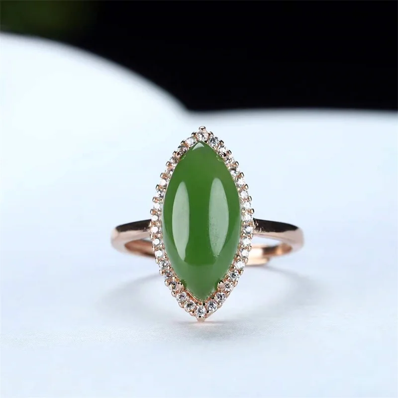 Hot selling natural hand-carved jade silve inlaid Adjustable jasper  Drop shape ring fashion Jewelry Men Women Luck Gifts