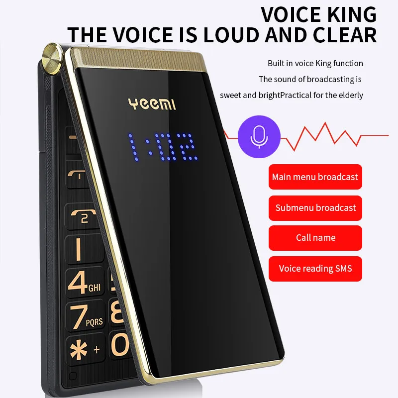 Flip Old Mobile Phone M2-C Dual Screen Big Button Big Audio GSM 2G Mobile Phone Free Leather Bag Flashlight