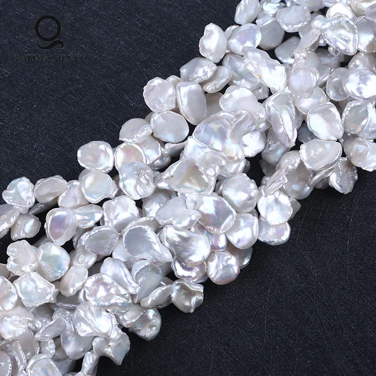 Natural White Irregular Flower Shape Keshi Freshwater Pearl Strand