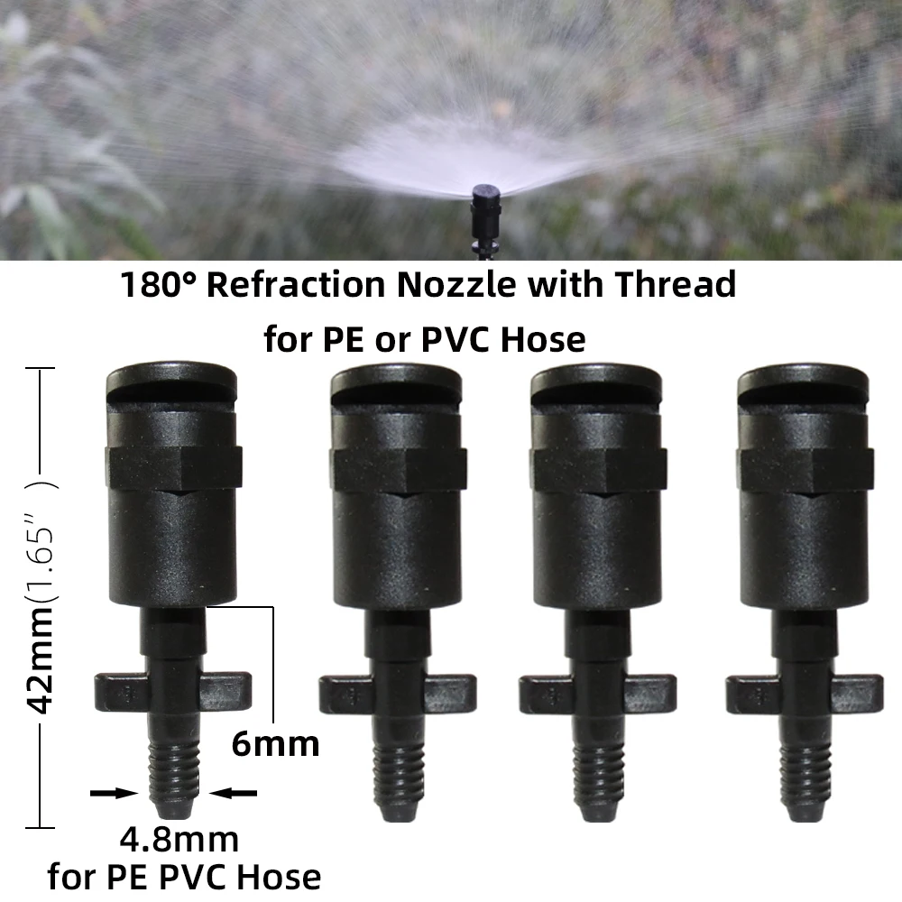 20PCS 180 Degrees Refraction Nozzle Sprinklers with 1/4\'\' or 4/7mm Screw Barbed Connectors Garden Watering Refractive Sprayer