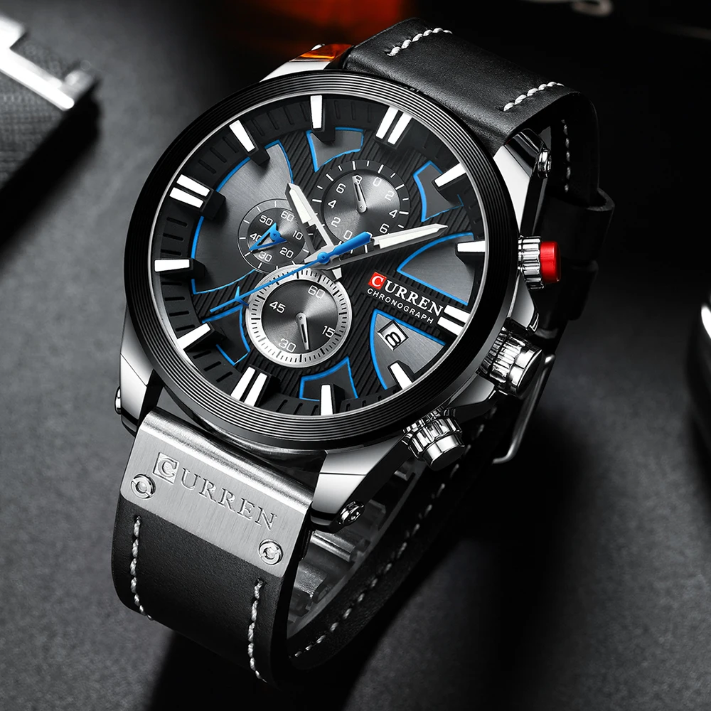 Men Watch Wrist CURREN Top Brand Luxury Leather Quartz Clock Fashion Chronograph Wristwatch  Male Sport Military Watch