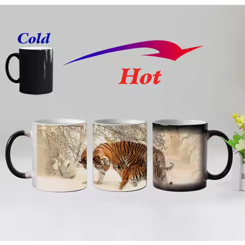 Funny Novelty Tiger Ceramic Color Changing Coffee Mug, Magic Tea Cup, Heat Sensitive Mugs, Super Gift