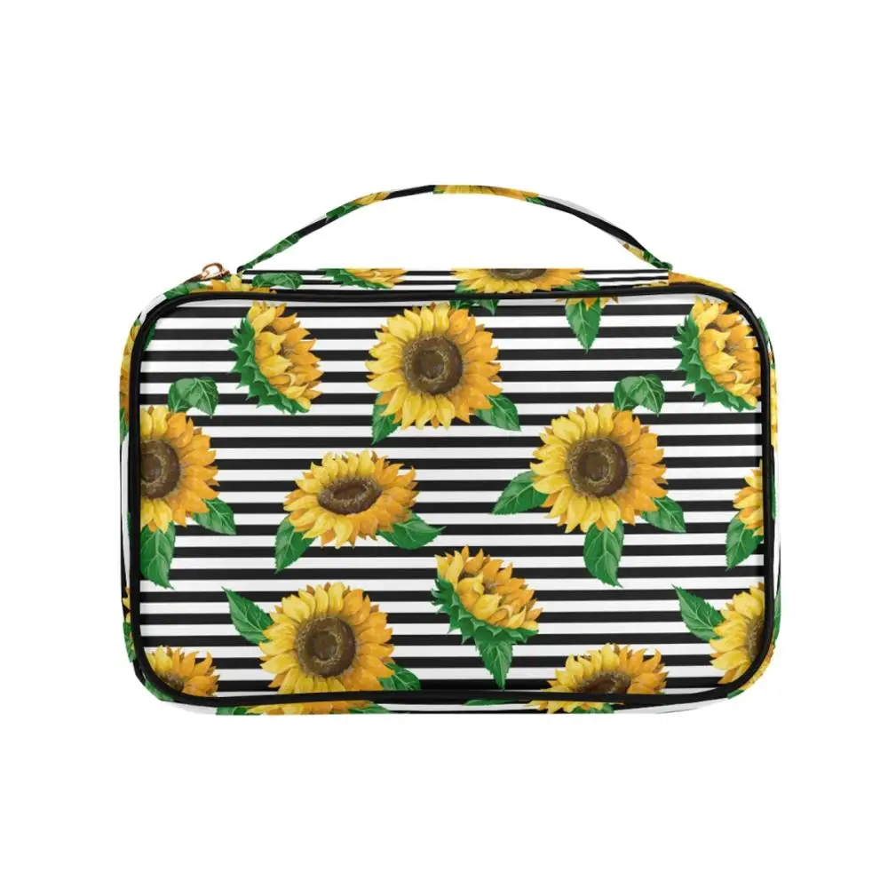 New Sunflower Printing Simple Girl Earrings Plate Jewelry Box Protable Leather Earrings Ring Multi-Function Jewelry Storage Box