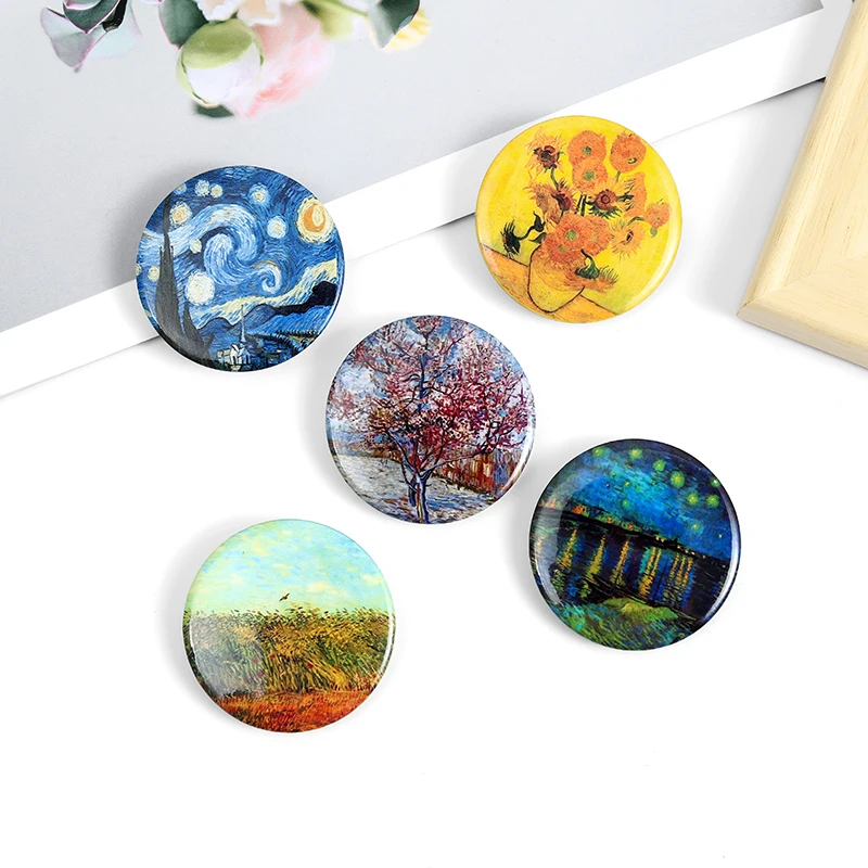 Oil Painting Enamel Lapel Pins Artist Van Gogh Round Brooches Badges Fashion Pins Gifts for Friends Jewelry Wholesale