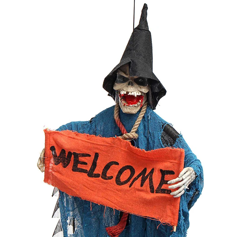 هالوين الكهربائية صوت متوهجة عيون معلقة هيكل جمجمة شبح بار زخرفة الهروب الرعب الدعائم مسكون ديكورات منزلية