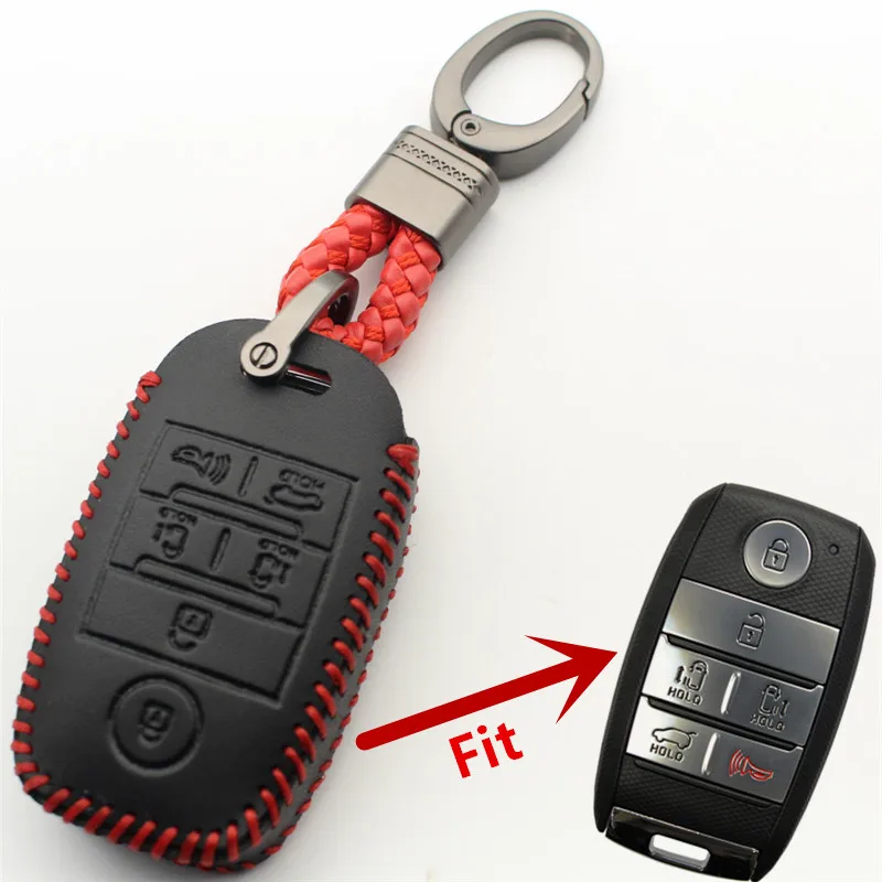 FLYBETTER Genuine Leather 6Button Smart Key Case Cover For Kia Sedona/Grand/Carnival/Sorento L580