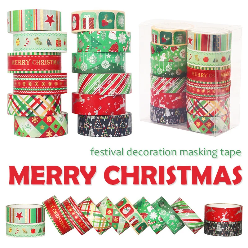 60 Meter Weihnachten Washi Tapes Set 12 Teile/los Dekorative Rot Grün Sterne Gold und Silber Folie Masking Band Niedlichen Schreibwaren