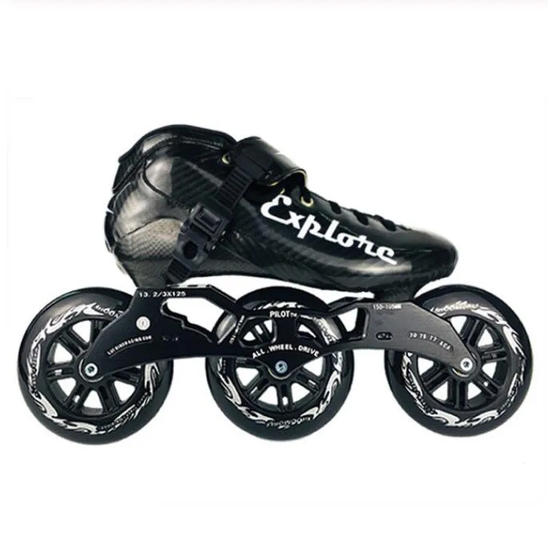 125mm 3 Wheels Marathon Inline Speed Skating Patines Big 3X125mm Speed Skates Shoes Sports Race Kids Adults Carbon Fiber Roller